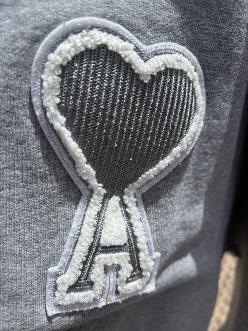Ami Unisex Light Gray Crewneck Sweatshirt with Heart 'A' Patch - Picture 2 of 6